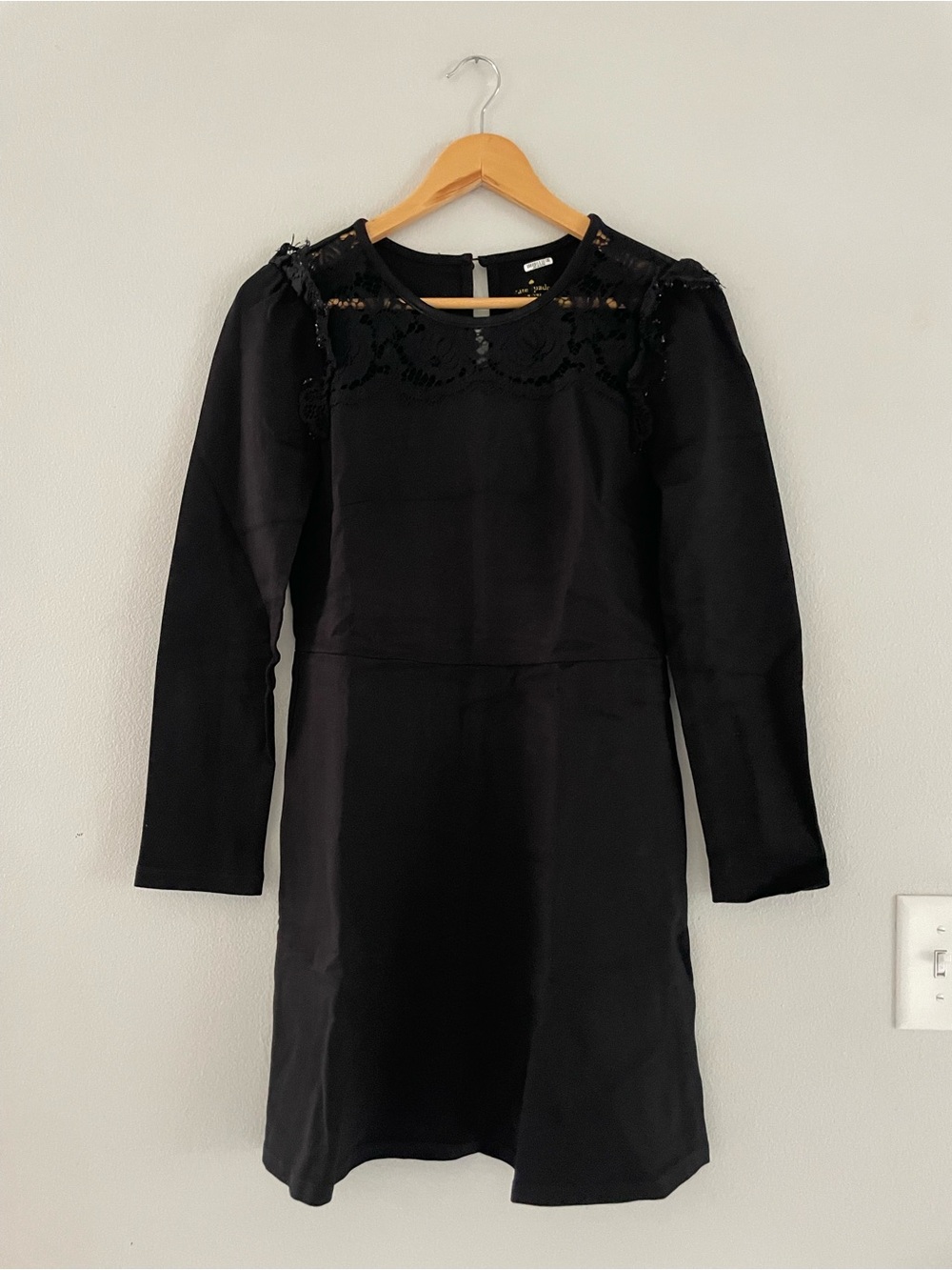 Kate Spade Black Long-Sleeve Mini Dress with Lace Yoke